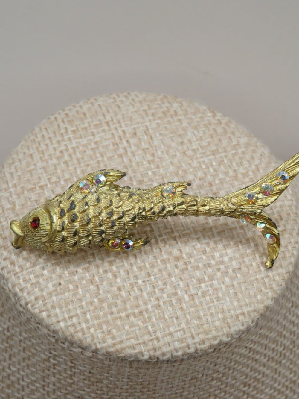 Vintage Koi Fish Rhinestone Accent Gold Tone Brooch